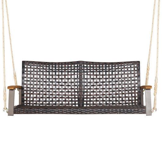 2-Person Rattan Hanging Porch Swing Chair-Black at Set Shop and Smile