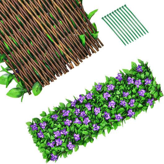 4 Pieces Expandable Faux Ivy Privacy Screen Fence Panel Pack with Flower-Purple at Set Shop and Smile