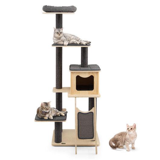 5-Tier Modern Wood Cat Tower with Washable Cushions-Gray at Set Shop and Smile