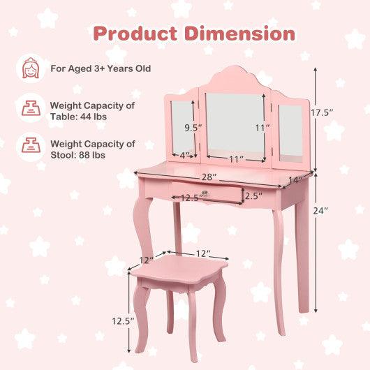 Kids Makeup Dressing Mirror Vanity Table Stool Set-Pink at Set Shop and Smile