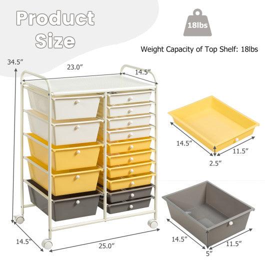 15-Drawer Storage Rolling Organizer Cart-Yellow at Set Shop and Smile