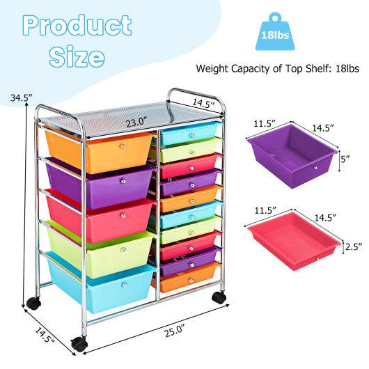 15-Drawer Utility Rolling Organizer Cart Multi-Use Storage-Multicolor at Set Shop and Smile
