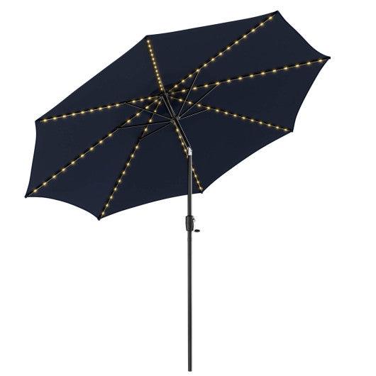 10 Feet Patio Umbrella with 112 Solar Lights and Crank Handle-Navy at Set Shop and Smile