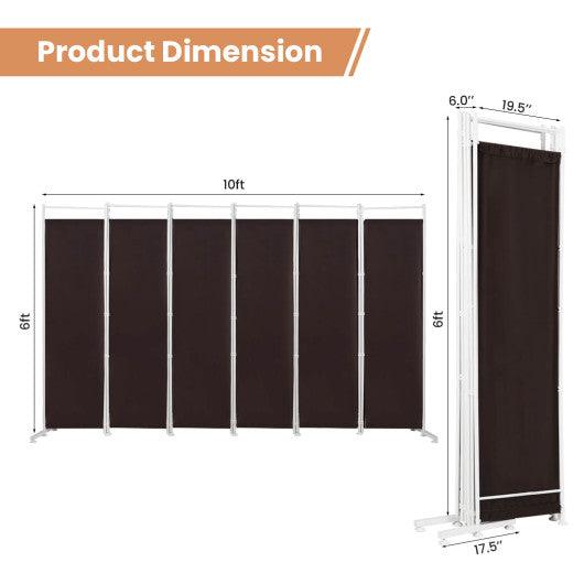 6-Panel Room Divider Folding Privacy Screen-Brown at Set Shop and Smile