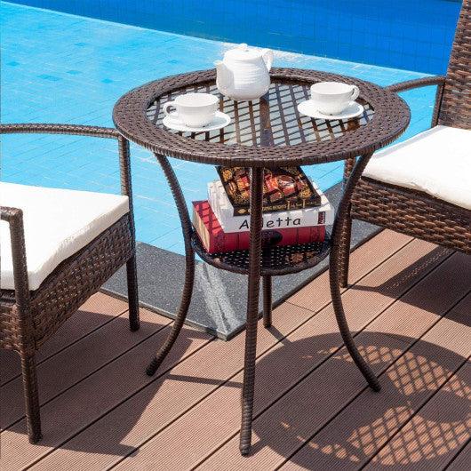 Round Rattan Wicker Coffee Table with Lower Shelf at Set Shop and Smile