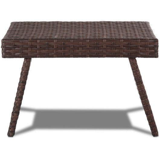 Folding PE Rattan Side Coffee Table Patio Garden Furniture-Brown at Set Shop and Smile