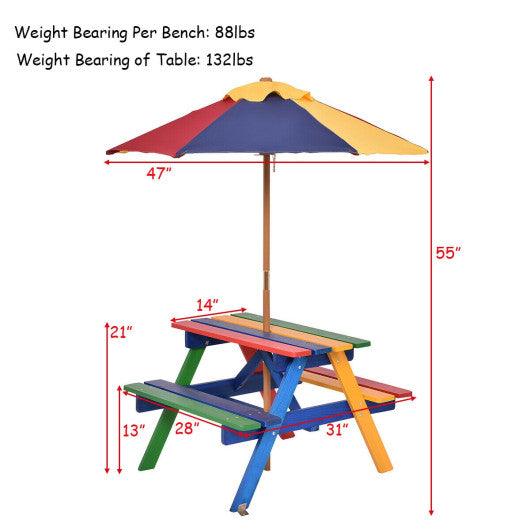 4 Seat Kids Picnic Table with Umbrella at Set Shop and Smile