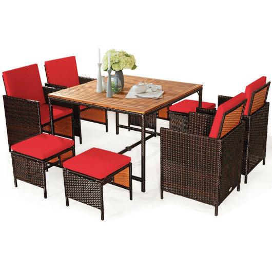 9 Pieces Patio Rattan Dining Cushioned Chairs Set-Red at Set Shop and Smile