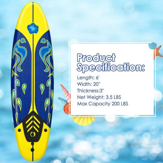 6 Feet Surfboard with 3 Detachable Fins-Yellow at Set Shop and Smile