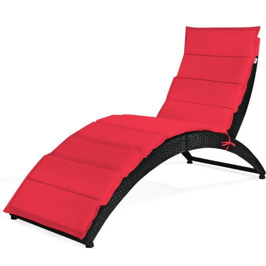Folding Patio Rattan Portable Lounge Chair Chaise with Cushion-Red at Set Shop and Smile