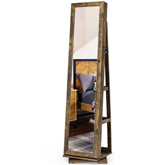 360° Rotatable 2-in-1 Lockable Jewelry Cabinet with Full-Length Mirror-Rustic Brown at Set Shop and Smile