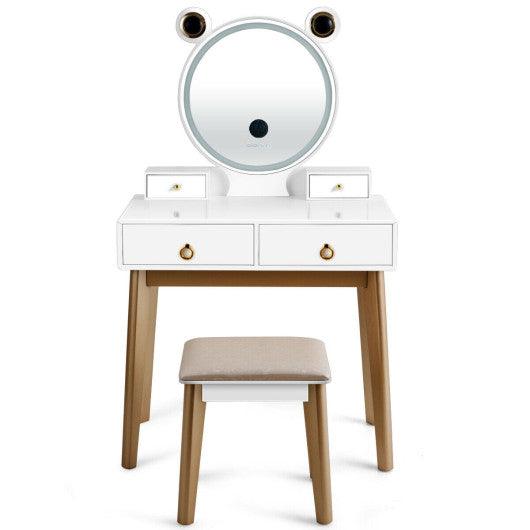 Vanity Set with 3-Color Lighted Touch Screen Dimming Mirror and 4 Drawers at Set Shop and Smile