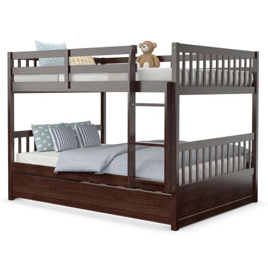 Full over Full Bunk Bed Platform Wood Bed with Ladder-Brown at Set Shop and Smile