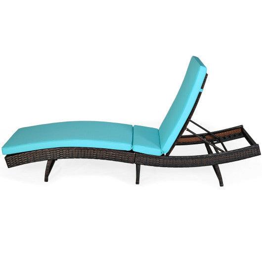 Patio Folding Adjustable Rattan Chaise Lounge Chair with Cushion-Turquoise at Set Shop and Smile