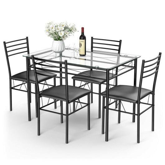 5 Pieces Dining Set with Tempered Glass Top Table and 4 Upholstered Chairs at Set Shop and Smile