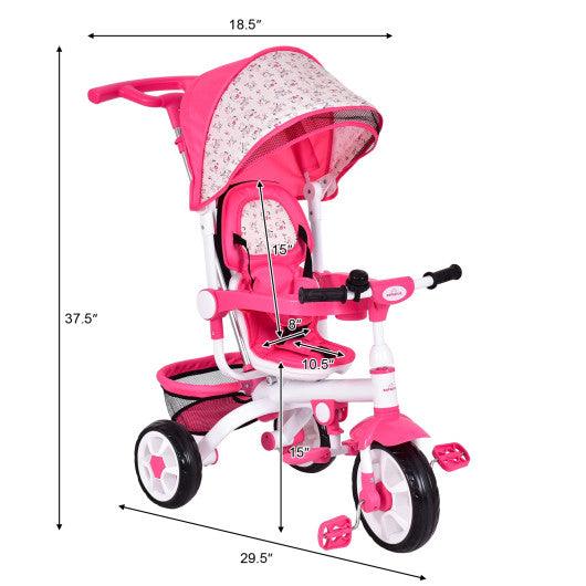 4-in-1 Detachable Baby Stroller Tricycle with Round Canopy -Pink at Set Shop and Smile