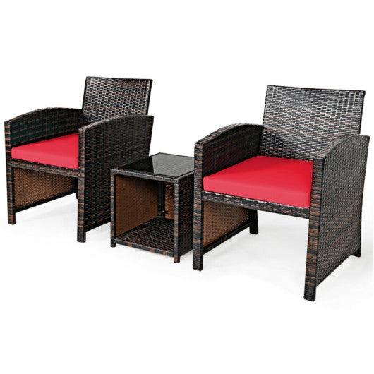 3 Pieces PE Rattan Wicker Furniture Set with Cushion Sofa Coffee Table for Garden-Red at Set Shop and Smile