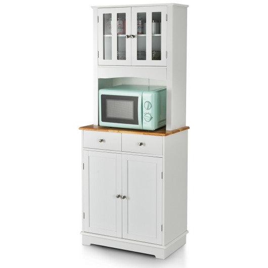 Kitchen Pantry Cabinet with Wood Top and Hutch-White at Set Shop and Smile