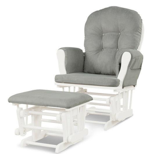 Wood Glider and Ottoman Set with Padded Armrests and Detachable Cushion-Light Gray at Set Shop and Smile