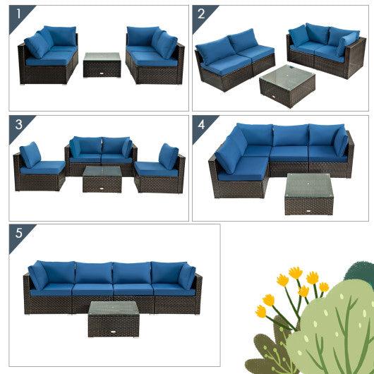 5 Pieces Cushioned Patio Rattan Furniture Set with Glass Table-Navy at Set Shop and Smile