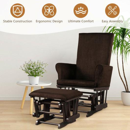 Baby Nursery Relax Rocker Rocking Chair Glider and Ottoman Cushion Set-Brown at Set Shop and Smile
