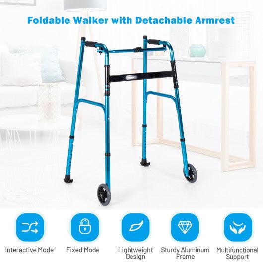 Folding Adjustable Aluminum Wheel Walking Frame-Navy at Set Shop and Smile