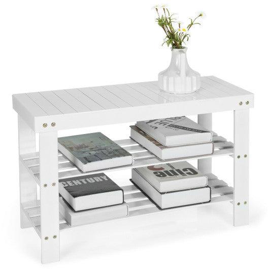 3-Tier Bamboo Shoe Bench Holds up to 6 Pairs for Entry-White at Set Shop and Smile