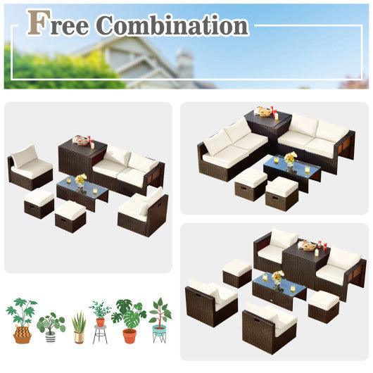 8 Pieces Patio Space-Saving Rattan Furniture Set with Storage Box and Waterproof Cover-White at Set Shop and Smile