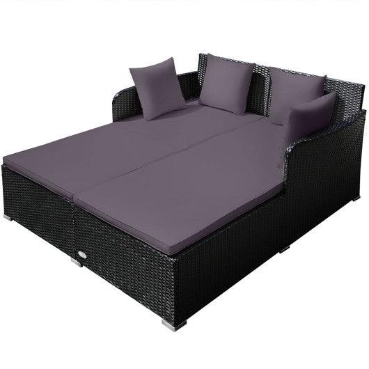 Spacious Outdoor Rattan Daybed with Upholstered Cushions and Pillows-Gray at Set Shop and Smile