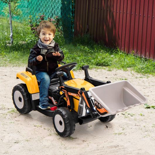 12V Battery Powered Kids Ride on Excavator with Adjustable Arm and Bucket-Yellow at Set Shop and Smile
