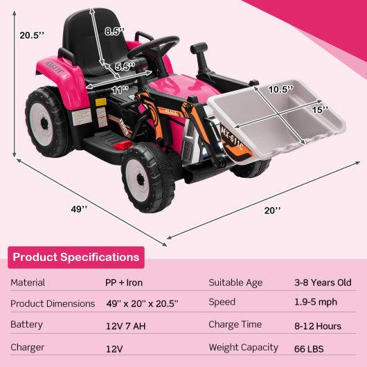 12V Battery Powered Kids Ride on Excavator with Adjustable Arm and Bucket-Pink at Set Shop and Smile