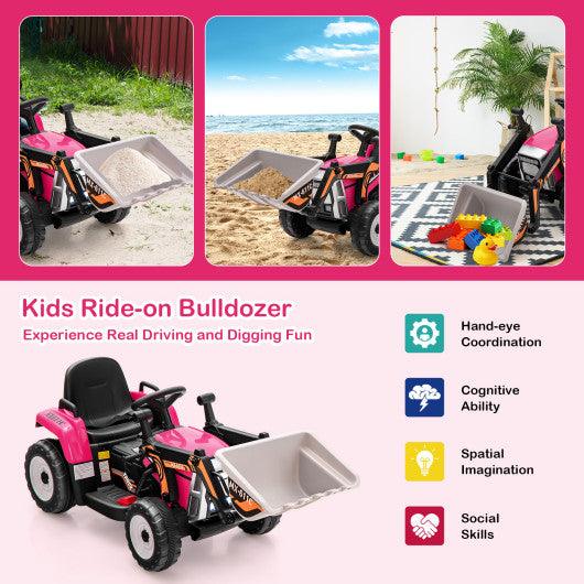 12V Battery Powered Kids Ride on Excavator with Adjustable Arm and Bucket-Pink at Set Shop and Smile