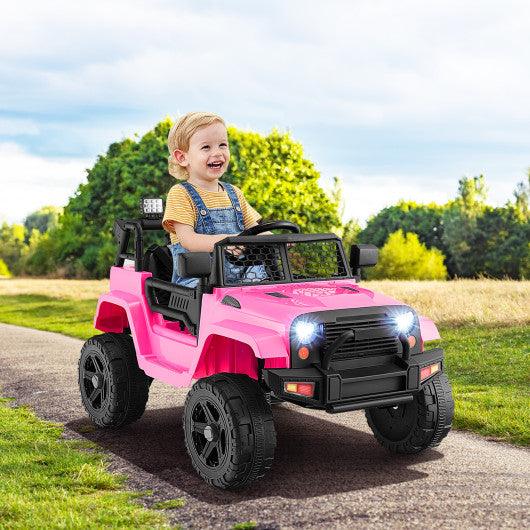 12V Kids Ride On Truck with Remote Control and Headlights-Pink at Set Shop and Smile
