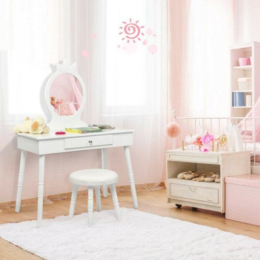 Kids Vanity Makeup Table & Chair Set Make Up Stool-White at Set Shop and Smile