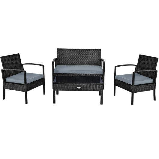 4 Pieces Patio Rattan Cushioned Furniture Set with Loveseat and Table-Black at Set Shop and Smile