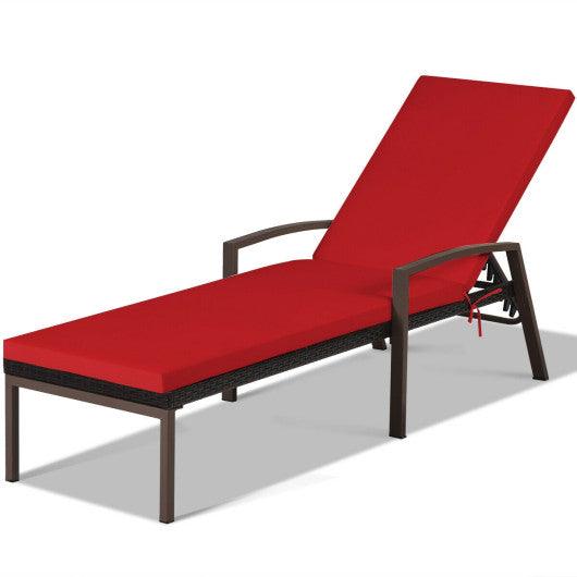 2 Pieces Patio Rattan Adjustable Back Lounge Chair with Armrest and Removable Cushions-Red at Set Shop and Smile