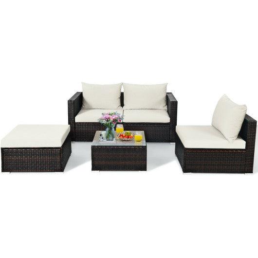 5 Pieces Patio Rattan Furniture Set with Coffee Table-Off White at Set Shop and Smile