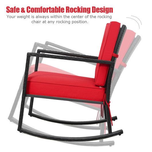 Patio Rattan Rocker Outdoor Glider Rocking Chair Cushion Lawn-Red at Set Shop and Smile