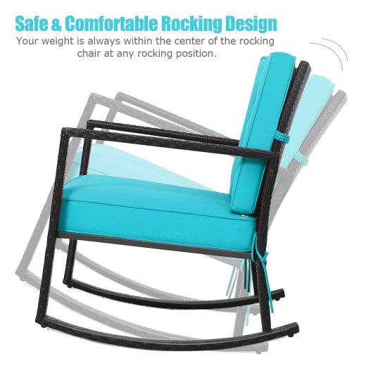 Patio Rattan Rocker Outdoor Glider Rocking Chair Cushion Lawn-Turquoise at Set Shop and Smile