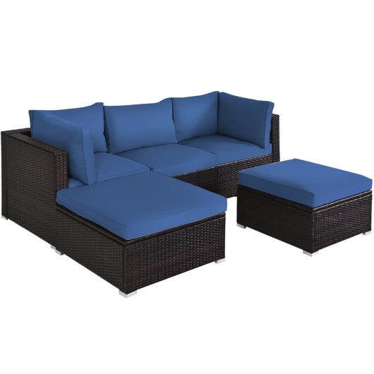 5 Pieces Patio Rattan Sofa Set with Cushion and Ottoman-Navy at Set Shop and Smile