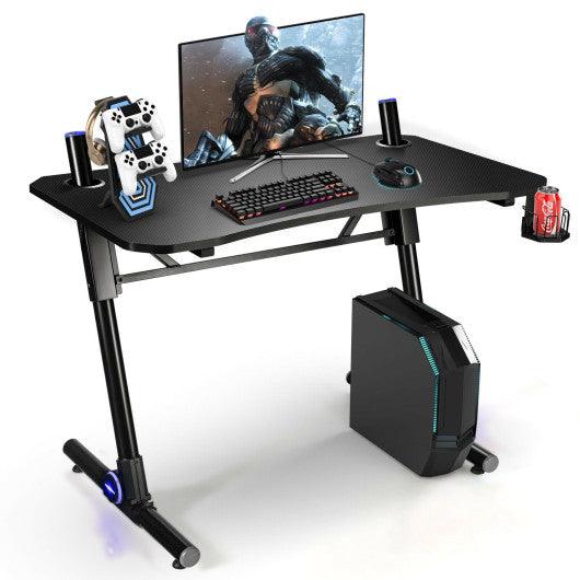 43.5 Inch Height Adjustable Gaming Desk with Blue LED Lights at Set Shop and Smile