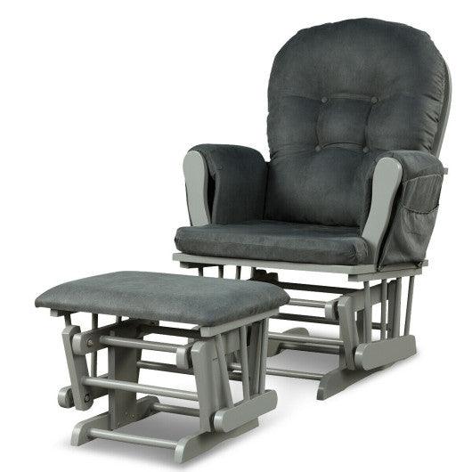 Wood Glider and Ottoman Set with Padded Armrests and Detachable Cushion-Dark Gray at Set Shop and Smile