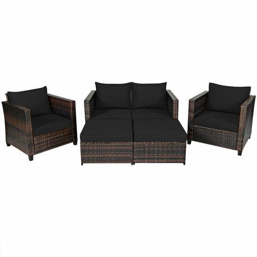 5 Pieces Patio Cushioned Rattan Furniture Set-Black at Set Shop and Smile
