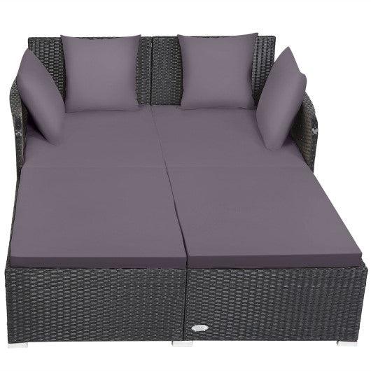 Spacious Outdoor Rattan Daybed with Upholstered Cushions and Pillows-Gray at Set Shop and Smile