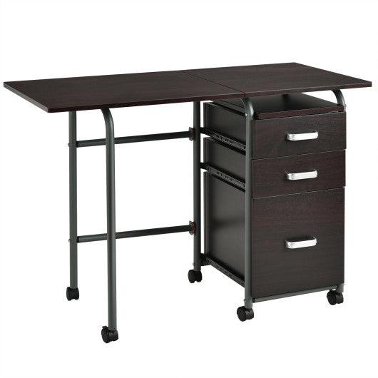 Folding Computer Laptop Desk Wheeled Home Office Furniture-Brown at Set Shop and Smile
