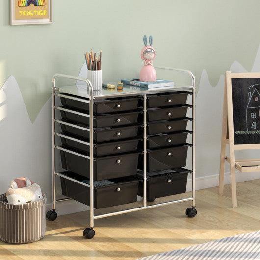 12 Drawers Rolling Cart Storage Scrapbook Paper Organizer Bins-Black at Set Shop and Smile