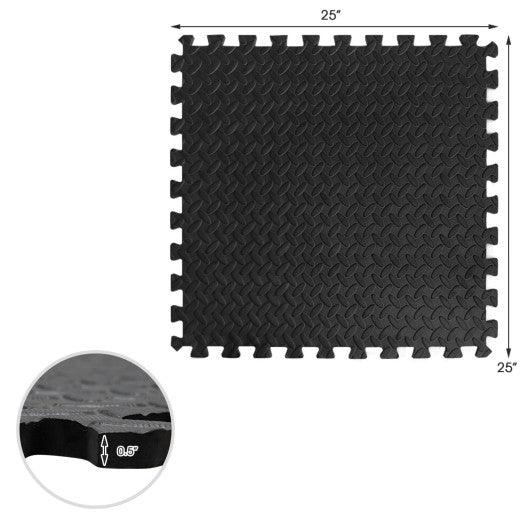 12 Pieces Puzzle Interlocking Flooring Mat with Anti-slip and Waterproof Surface-Black at Set Shop and Smile
