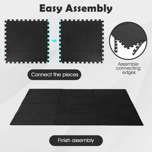 12 Pieces Puzzle Interlocking Flooring Mat with Anti-slip and Waterproof Surface-Black at Set Shop and Smile