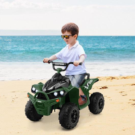 12V Kids Ride On ATV with High/Low Speed and Comfortable Seat-Army Green at Set Shop and Smile