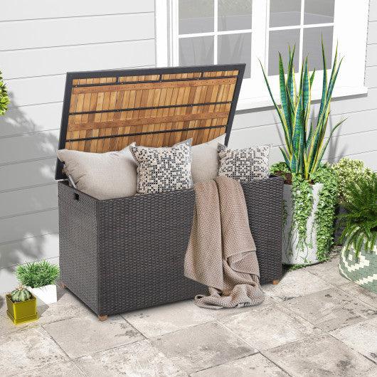 134 Gallon Rattan Storage Box with Zippered Liner and Solid Acacia Wood Top at Set Shop and Smile